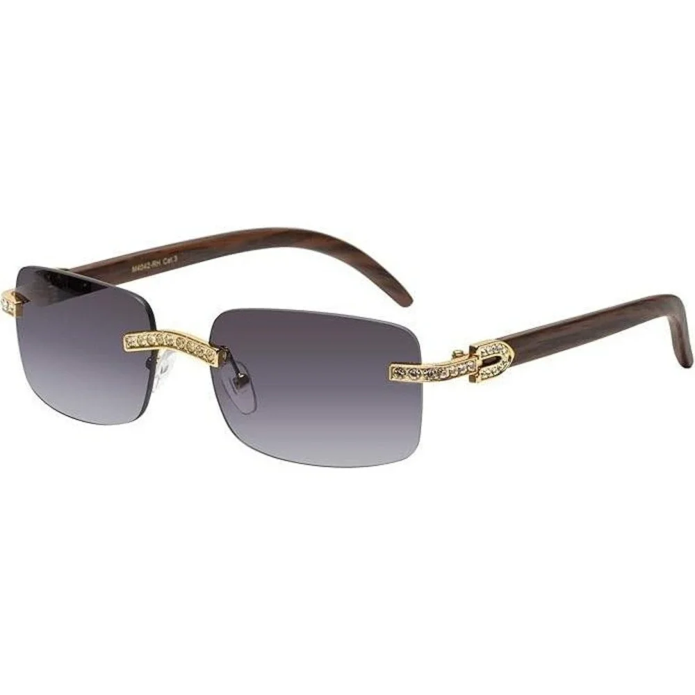 Rimless‎ Sunglasses Rectangle Black Lens Frame Rhinestone Accents Men Lentes New